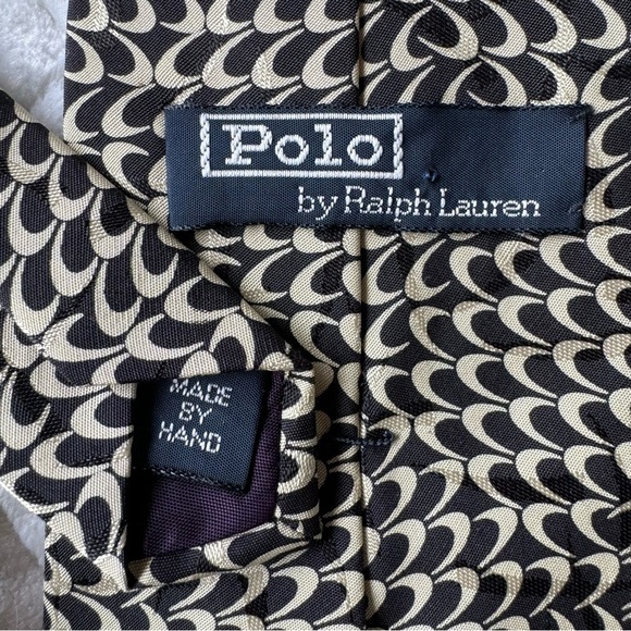 Polo Ralph Lauren Silk Tie Black and Off-White Geometric Print - Picture 4 of 7